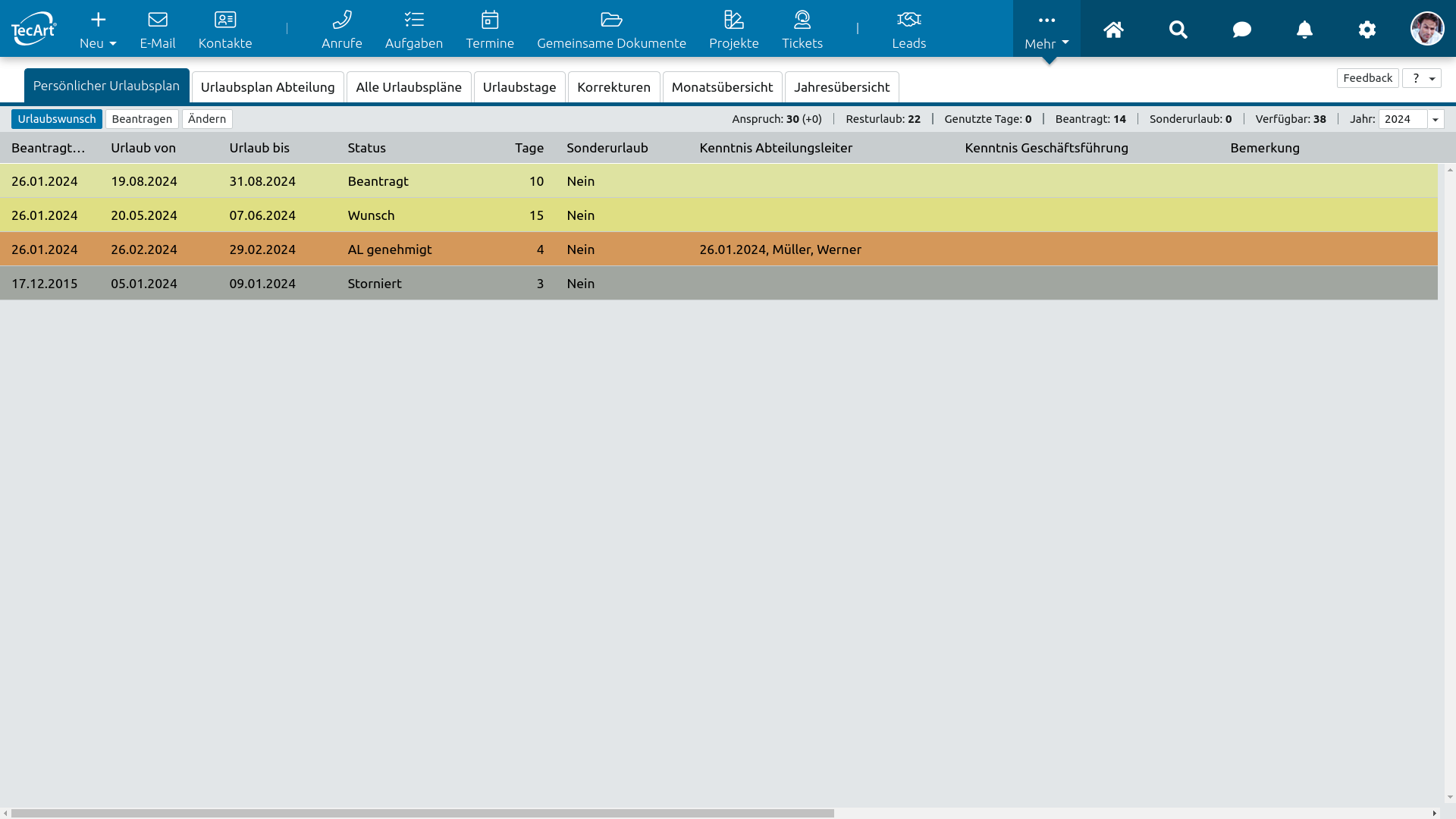 Persönlicher Urlaub